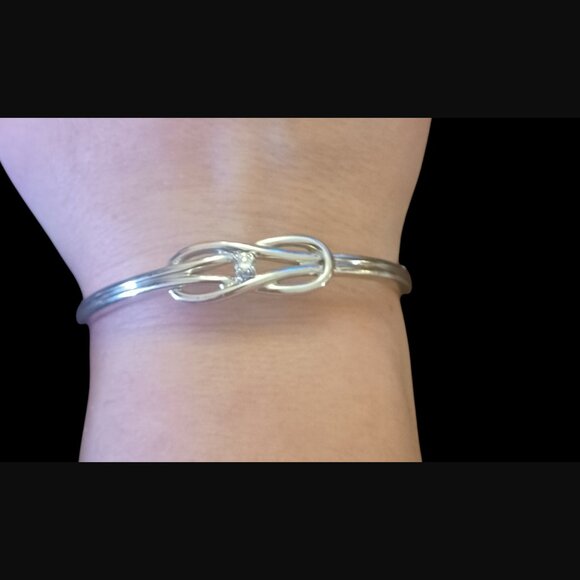 Louis J Meyer 925 Sterling 3.7mm Diamond Love Knot Size 7 Bangle Bracelet - Picture 1 of 12